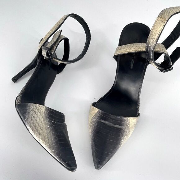Alexander Wang Lovisa Snakeskin Ankle Wrap Heel in Cream Black Women's 38 US 8 - Picture 5 of 10